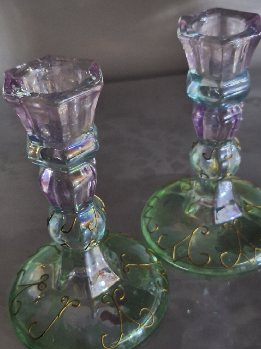 Set of 2 PartyLite Mardi Gras Bedazzled Taper Candle Holders 5"